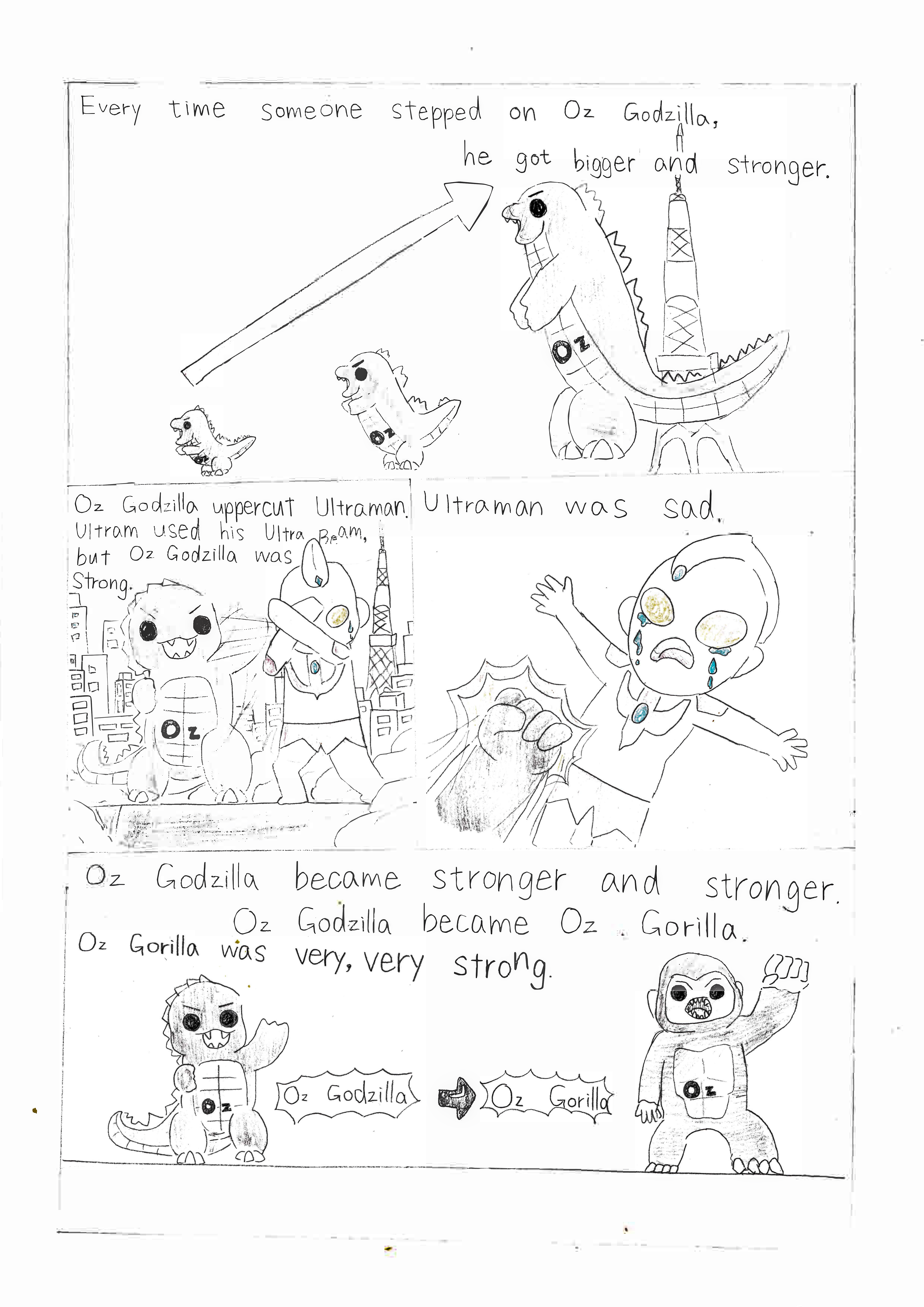 Oz vs Ultraman in Tokyo - Page 2, original drawing by Rino